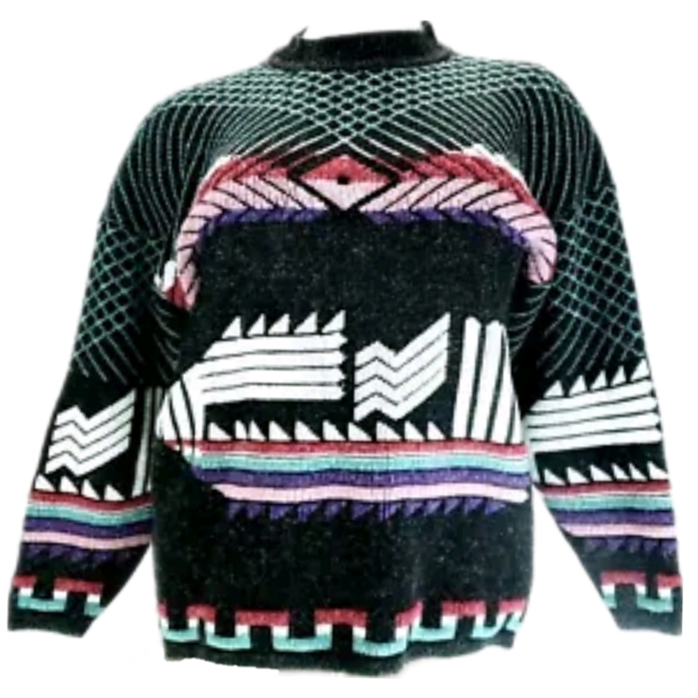 Maggie Lawrence Womens XL Sweater Geometric Tribal Long Sleeve Crew Neck Vtg